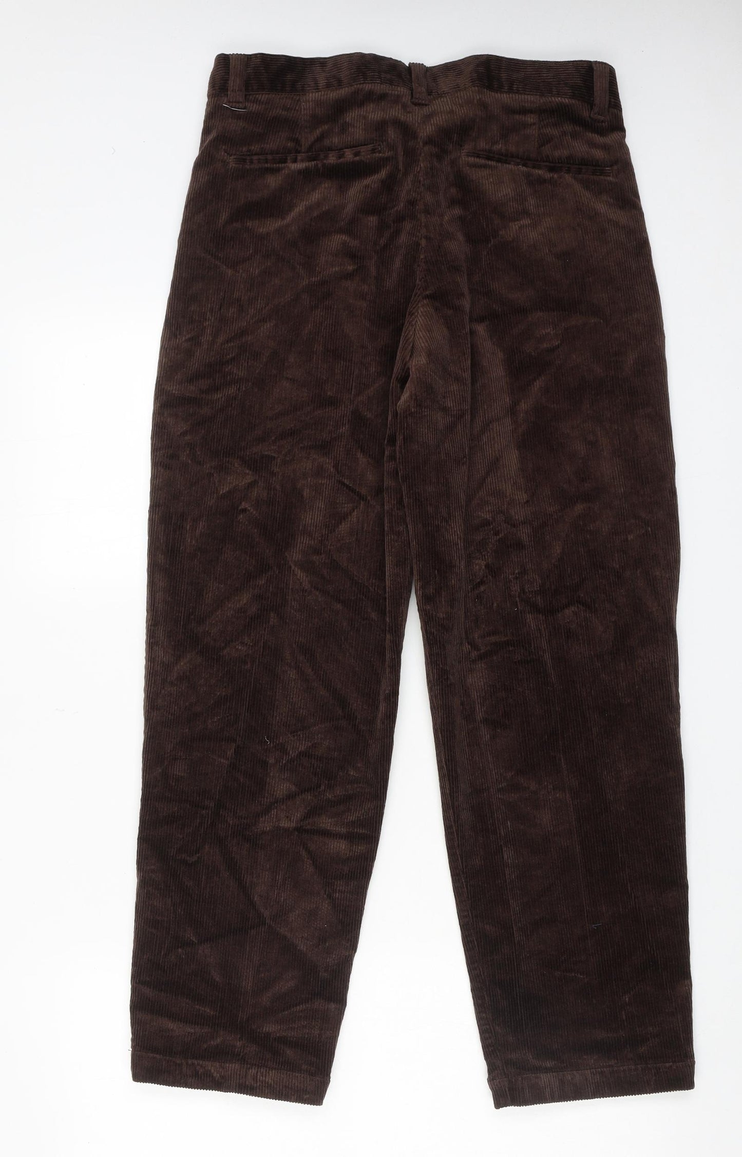 Marks and Spencer Mens Brown Cotton Trousers Size 30 in L29 in Regular Zip