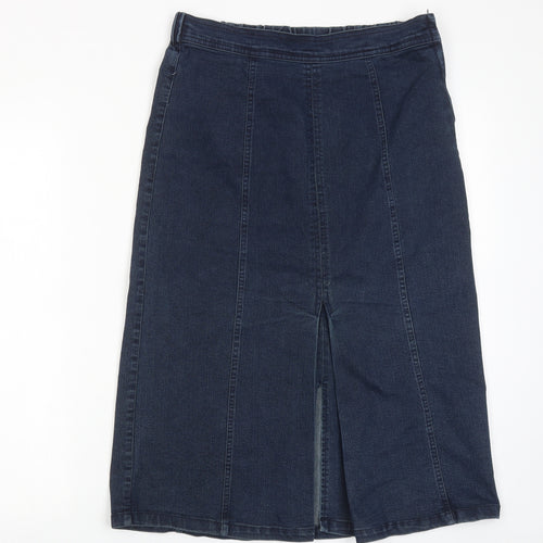 Signature Womens Blue Cotton A-Line Skirt Size S Zip