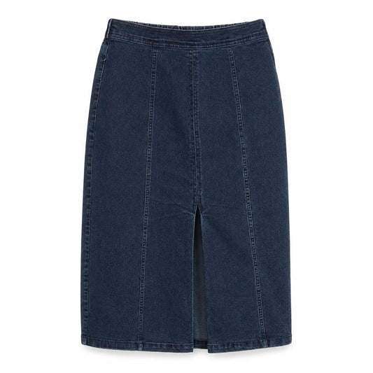 Front view of Signature women’s blue cotton a-line skirt, size S, zip