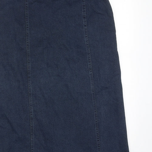 Signature Womens Blue Cotton A-Line Skirt Size S Zip