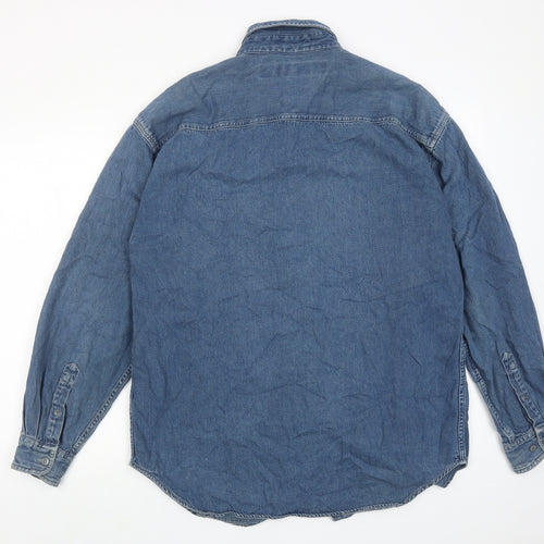 WKWR Mens Blue Cotton Button-Up Size LT Collared Button
