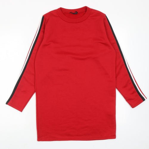 I SAW IT FIRST Womens Red Polyester Jumper Dress Size 6 Crew Neck Pullover - Side Stripe Detail