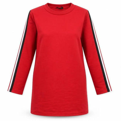 I SAW IT FIRST Womens Red Polyester Jumper Dress Size 6 Crew Neck Pullover - Side Stripe Detail