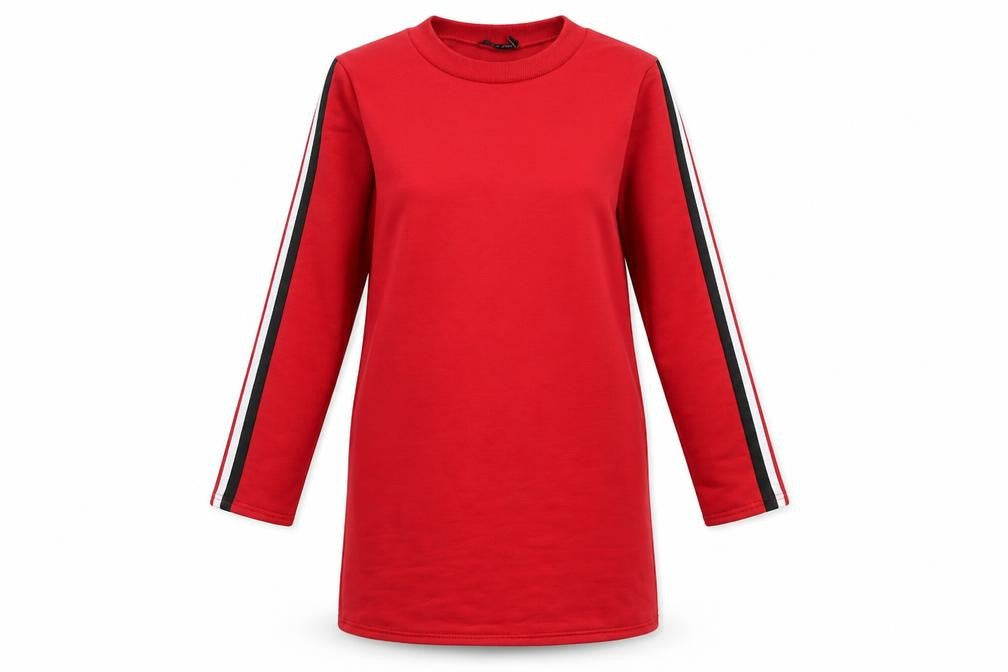 I SAW IT FIRST Womens Red Polyester Jumper Dress Size 6 Crew Neck Pullover - Side Stripe Detail