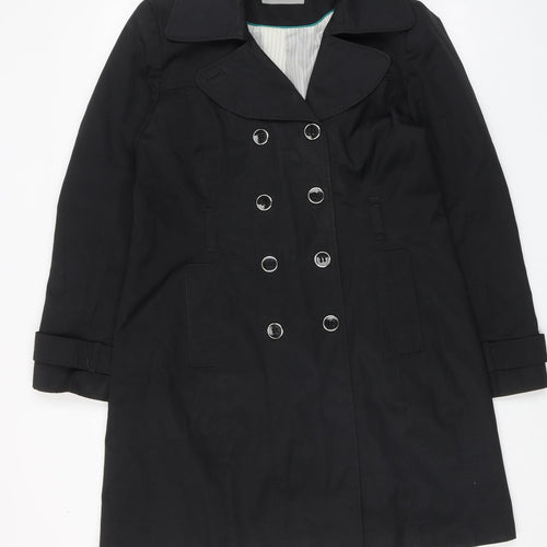 Sophie Gray Womens Black Trench Coat Coat Size 14 Button