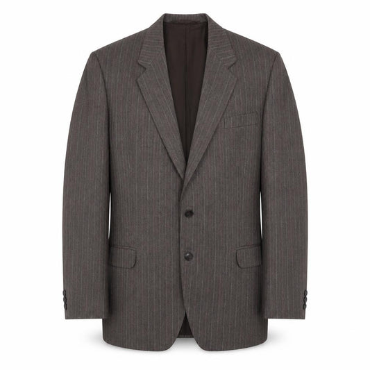 Front view of Stylex Fashions men’s grey striped polyester jacket suit jacket, size 44, regular