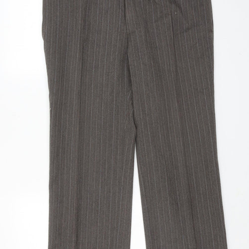 Stylex Fashions Mens Grey Striped Wool Dress Pants Trousers Size 38 in Regular Hook & Eye