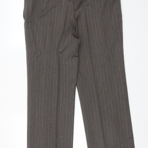 Stylex Fashions Mens Grey Striped Wool Dress Pants Trousers Size 38 in Regular Hook & Eye