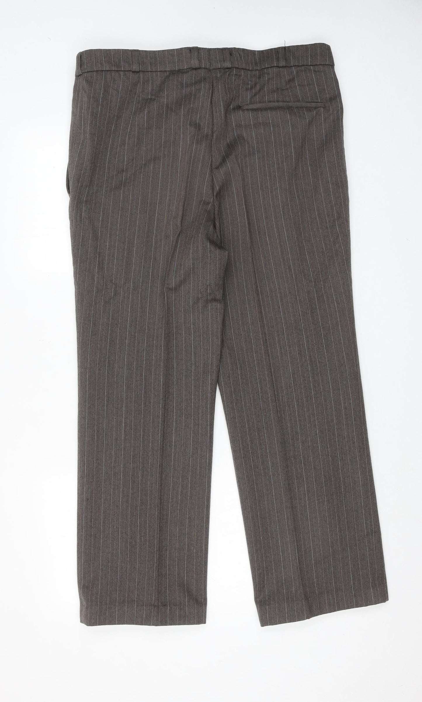 Stylex Fashions Mens Grey Striped Wool Dress Pants Trousers Size 38 in Regular Hook & Eye