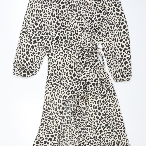 Studio Womens Beige Animal Print Polyester A-Line Size 16 V-Neck Tie - Leopard Print