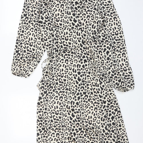 Studio Womens Beige Animal Print Polyester A-Line Size 16 V-Neck Tie - Leopard Print