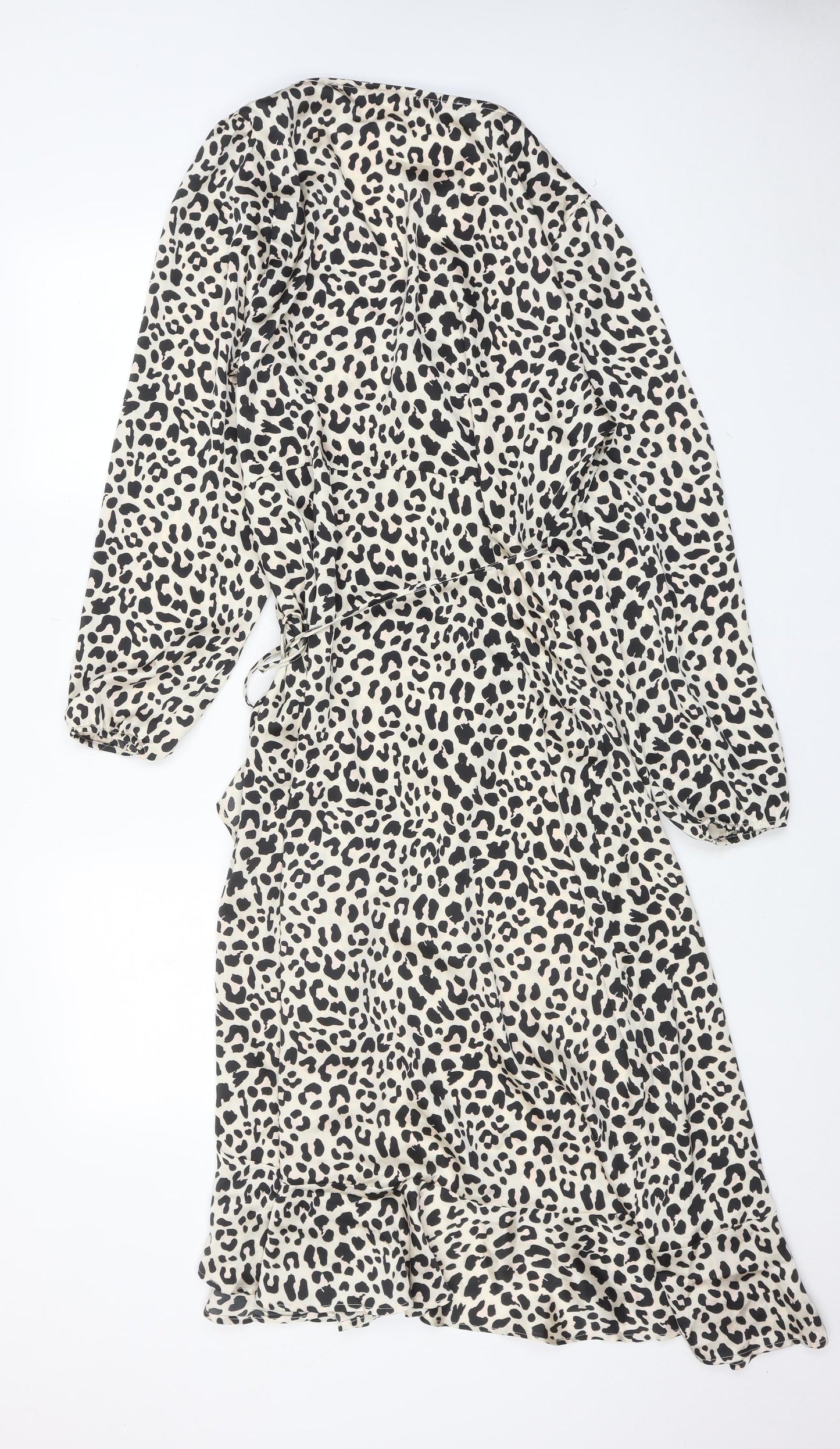 Studio Womens Beige Animal Print Polyester A-Line Size 16 V-Neck Tie - Leopard Print