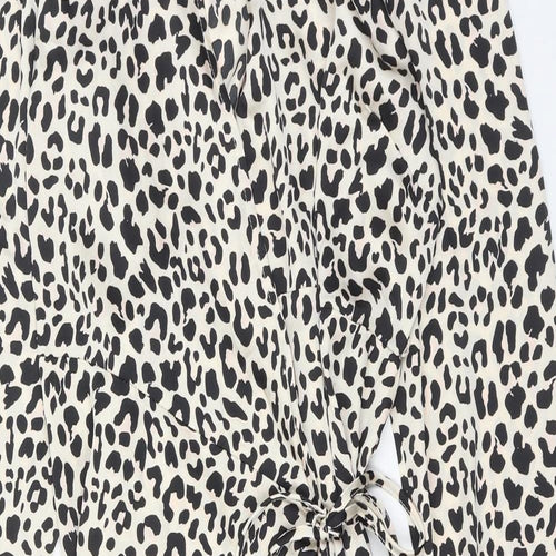 Studio Womens Beige Animal Print Polyester A-Line Size 16 V-Neck Tie - Leopard Print