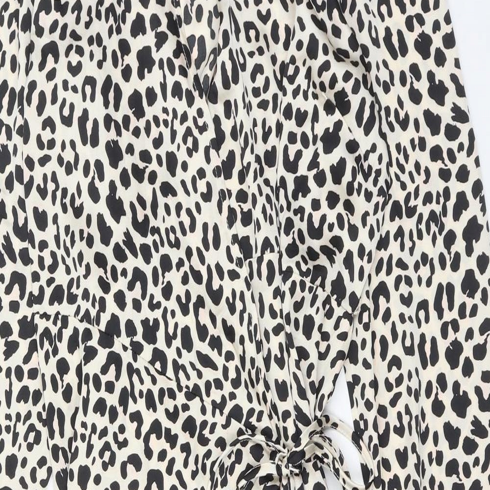 Studio Womens Beige Animal Print Polyester A-Line Size 16 V-Neck Tie - Leopard Print
