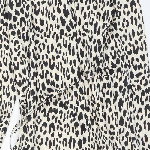 Studio Womens Beige Animal Print Polyester A-Line Size 16 V-Neck Tie - Leopard Print