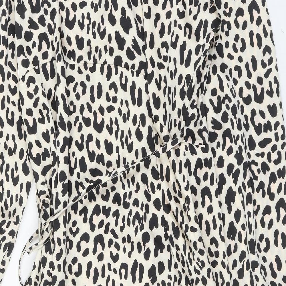 Studio Womens Beige Animal Print Polyester A-Line Size 16 V-Neck Tie - Leopard Print