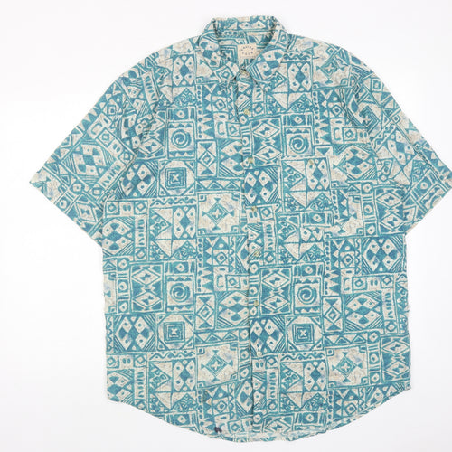 Debenhams Mens Blue Geometric Polyester Button-Up Size M Collared Button
