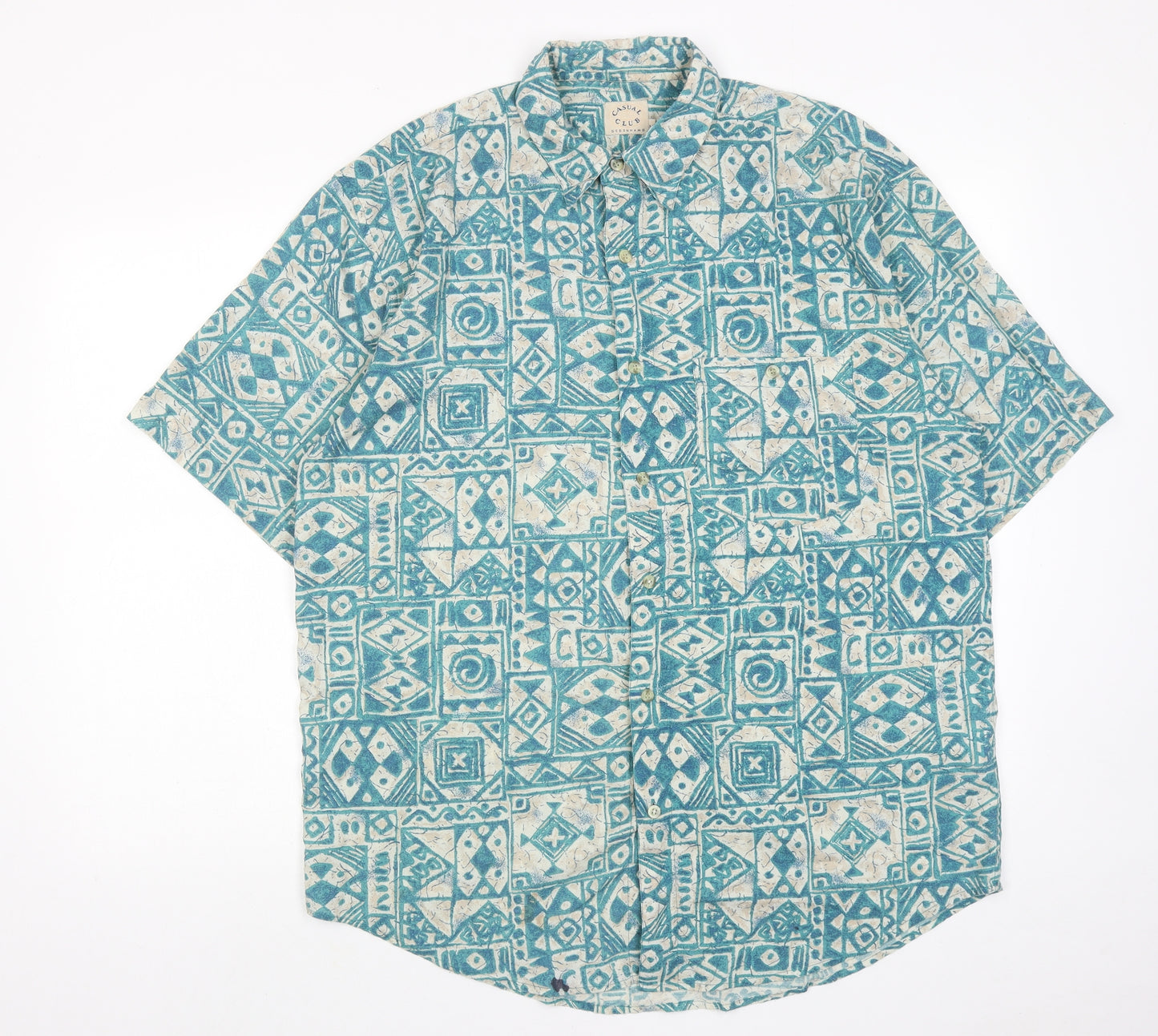 Debenhams Mens Blue Geometric Polyester Button-Up Size M Collared Button
