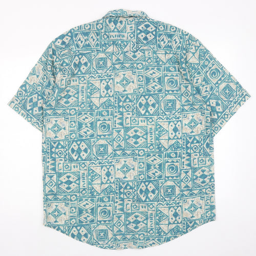 Debenhams Mens Blue Geometric Polyester Button-Up Size M Collared Button