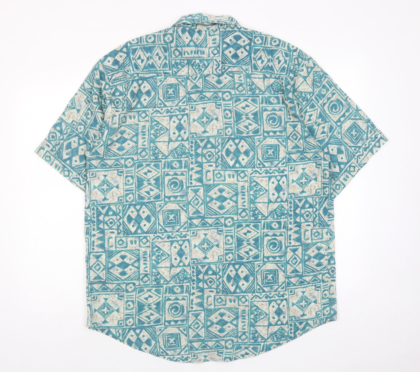 Debenhams Mens Blue Geometric Polyester Button-Up Size M Collared Button