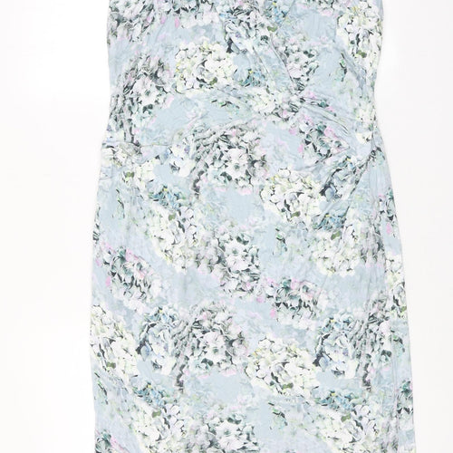 Marks and Spencer Womens Blue Floral Viscose Shift Size 18 V-Neck Pullover