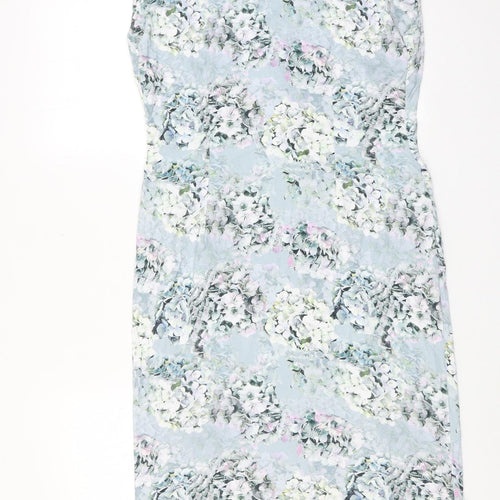 Marks and Spencer Womens Blue Floral Viscose Shift Size 18 V-Neck Pullover