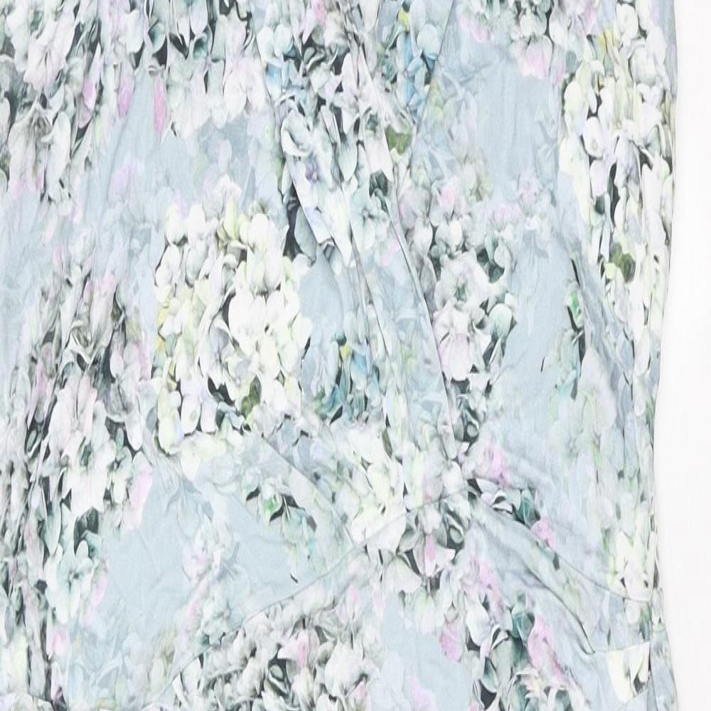 Marks and Spencer Womens Blue Floral Viscose Shift Size 18 V-Neck Pullover