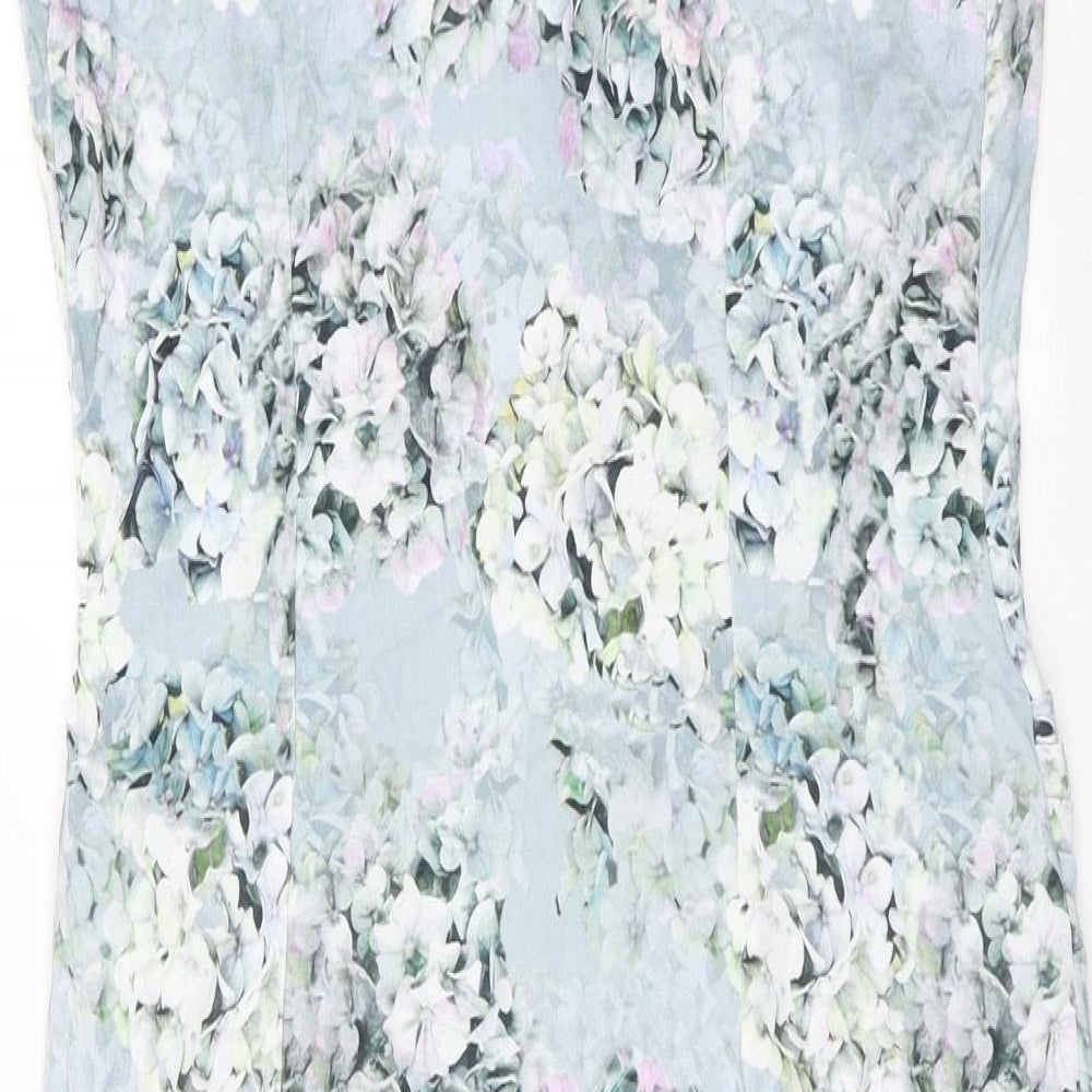 Marks and Spencer Womens Blue Floral Viscose Shift Size 18 V-Neck Pullover