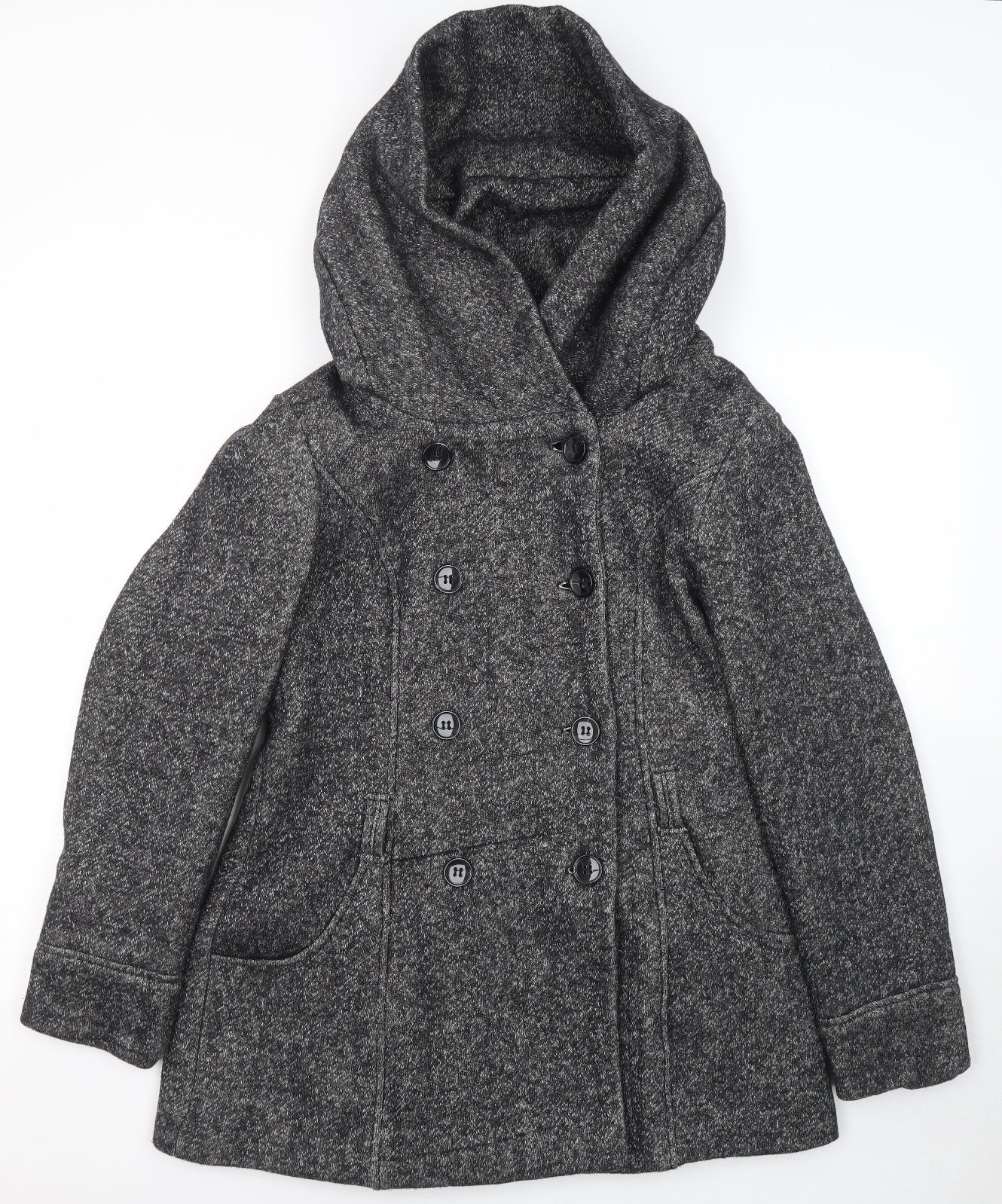 New Look Womens Grey Pea Coat Coat Size 14 Button
