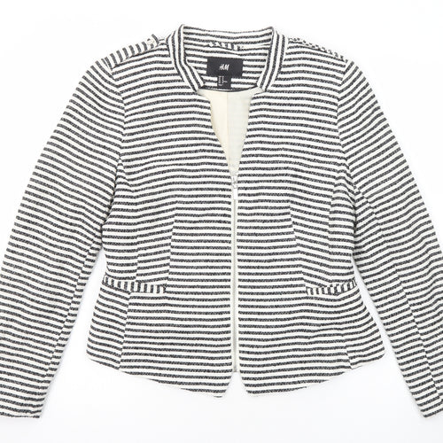 H&M Womens Black Striped Jacket Blazer Size 12 Zip