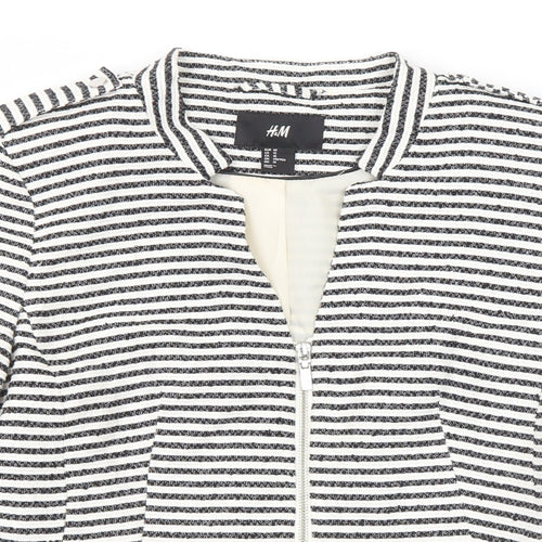 H&M Womens Black Striped Jacket Blazer Size 12 Zip