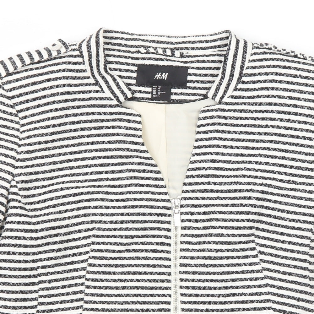 H&M Womens Black Striped Jacket Blazer Size 12 Zip