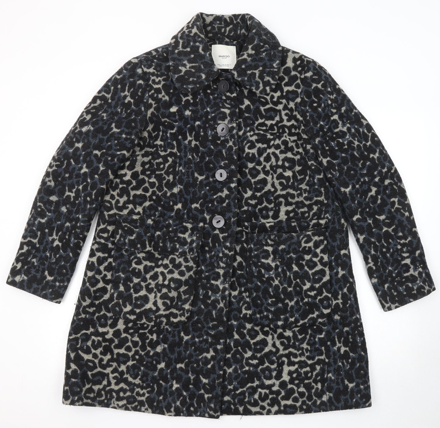 Mango Womens Multicoloured Animal Print Pea Coat Coat Size L Button - Leopard Print