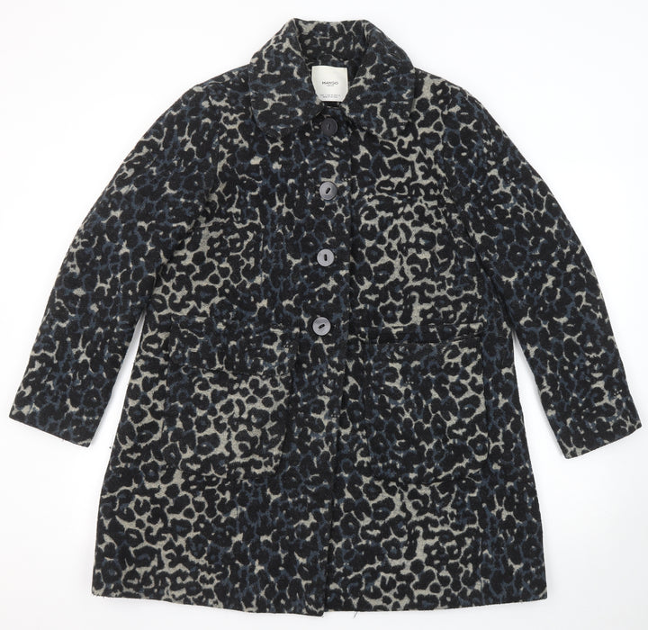Mango Womens Multicoloured Animal Print Pea Coat Coat Size L Button - Leopard Print