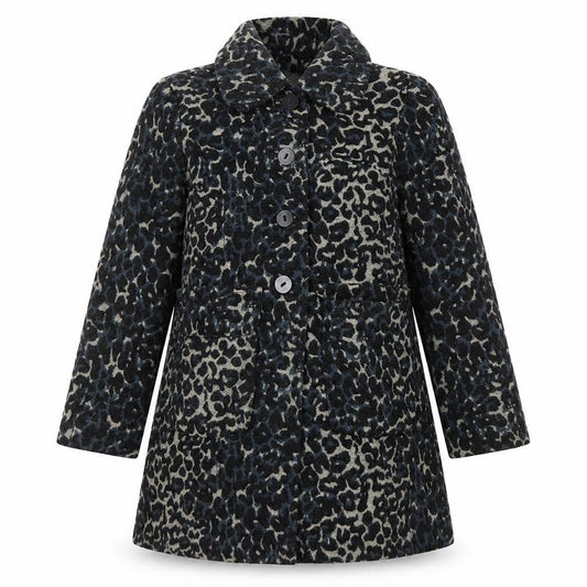 Front view of Mango women’s multicoloured animal print pea coat coat, size L, button - leopard print