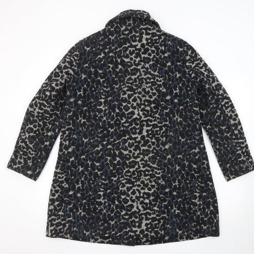Mango Womens Multicoloured Animal Print Pea Coat Coat Size L Button - Leopard Print