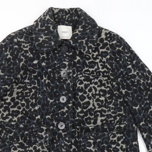 Mango Womens Multicoloured Animal Print Pea Coat Coat Size L Button - Leopard Print