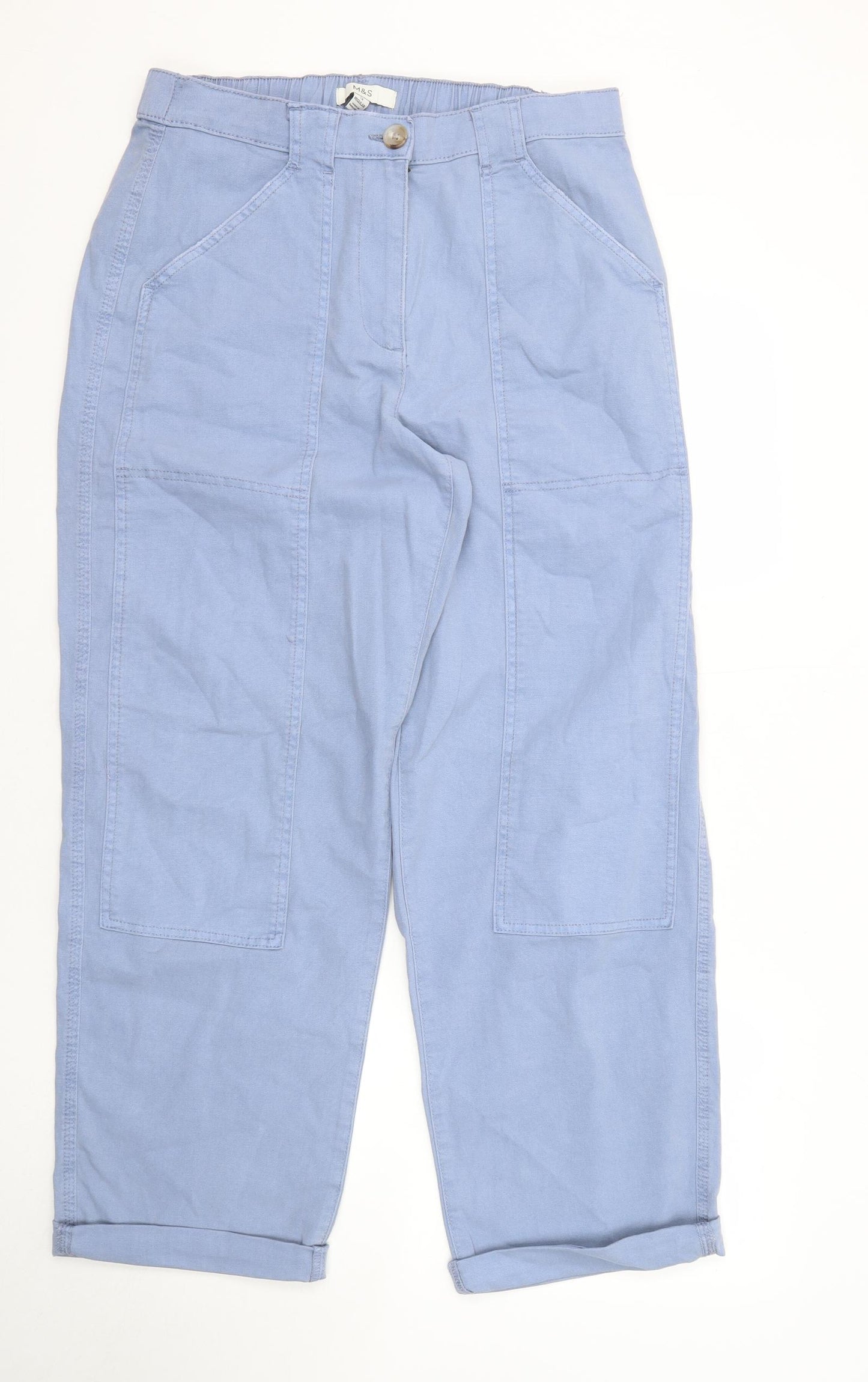 Marks and Spencer Womens Blue Cotton Straight Jeans Size 12 Regular Zip