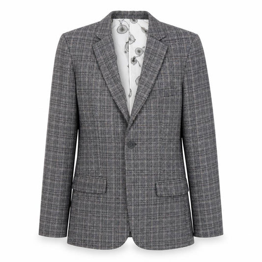 Front view of Paisley women’s grey check polyester jacket suit jacket, size UK 12