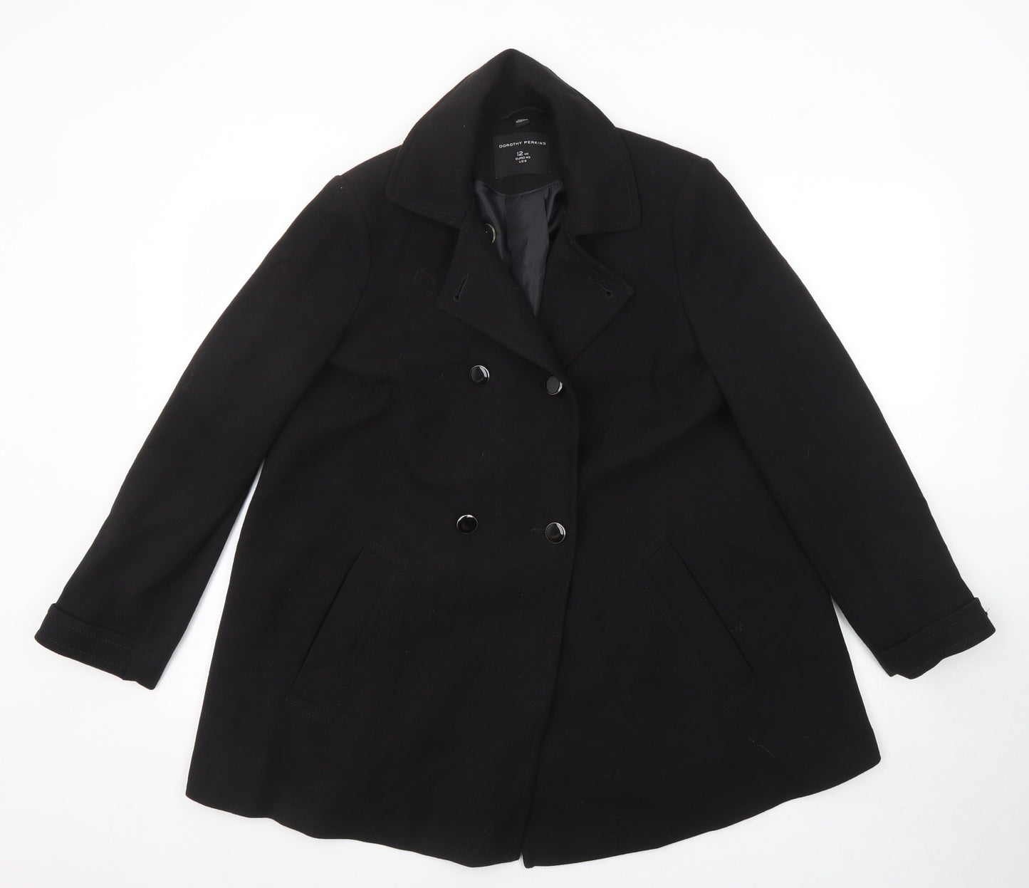 Dorothy Perkins Womens Black Overcoat Coat Size 12 Button