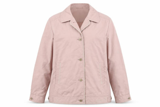 Front view of David Barry women’s pink jacket, size UK 16, button