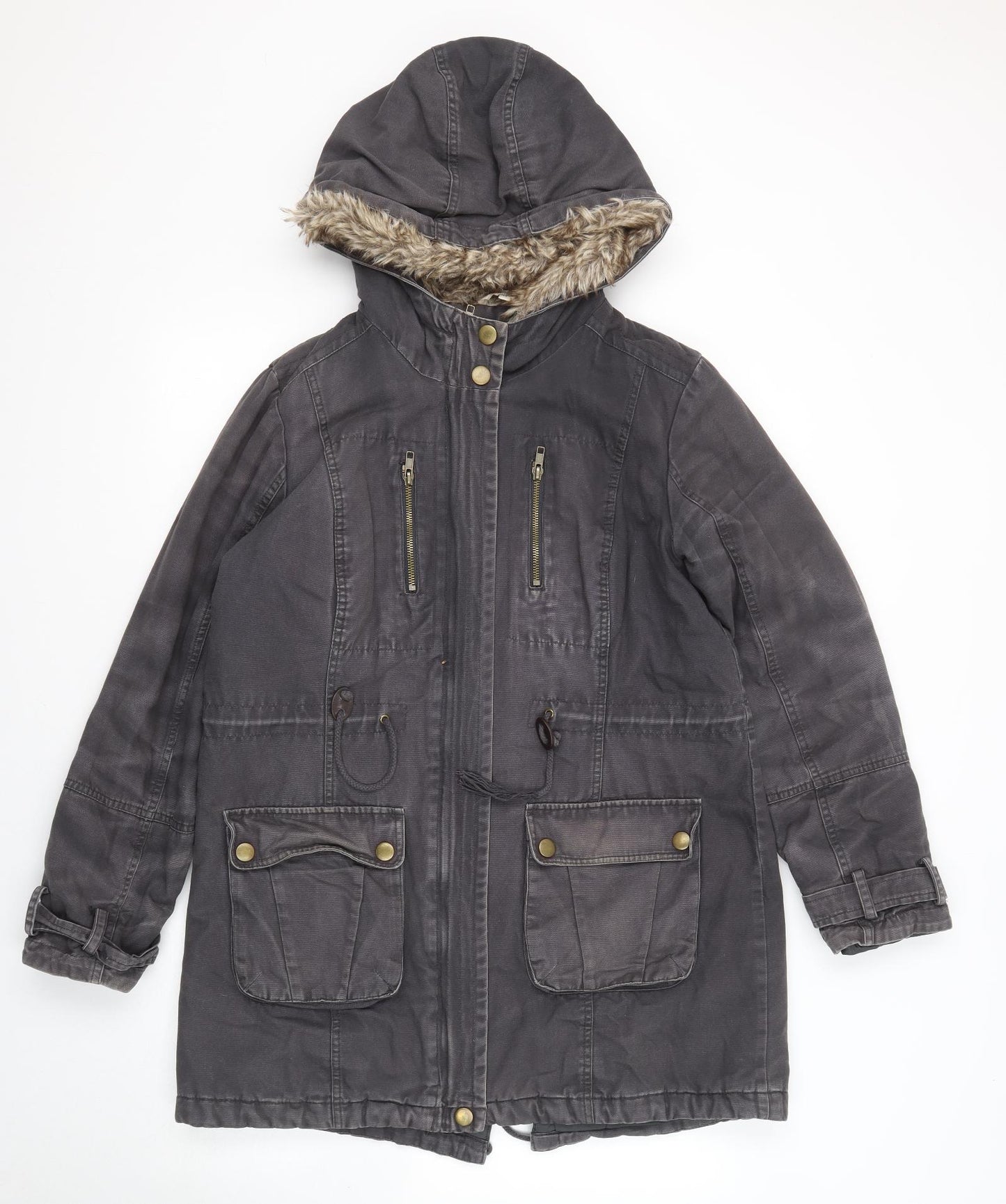 Marks and Spencer Womens Grey Parka Jacket Size 12 Zip