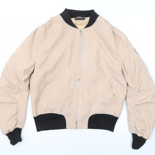 PRETTYLITTLETHING Womens Beige Bomber Jacket Jacket Size 10 Zip
