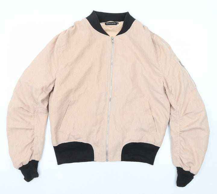 PRETTYLITTLETHING Womens Beige Bomber Jacket Jacket Size 10 Zip
