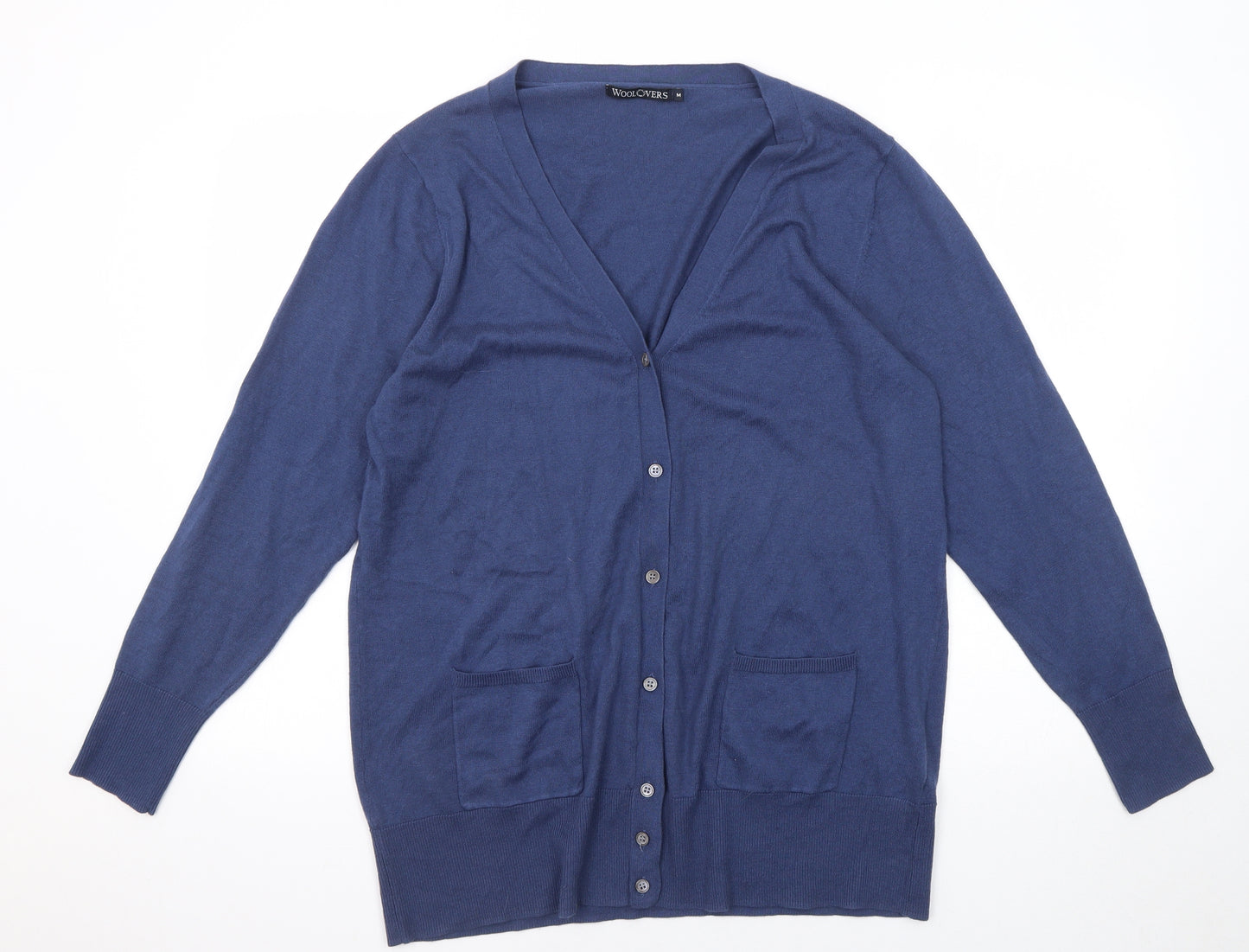Woolovers Womens Blue V-Neck Cotton Cardigan Jumper Size M