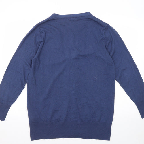 Woolovers Womens Blue V-Neck Cotton Cardigan Jumper Size M