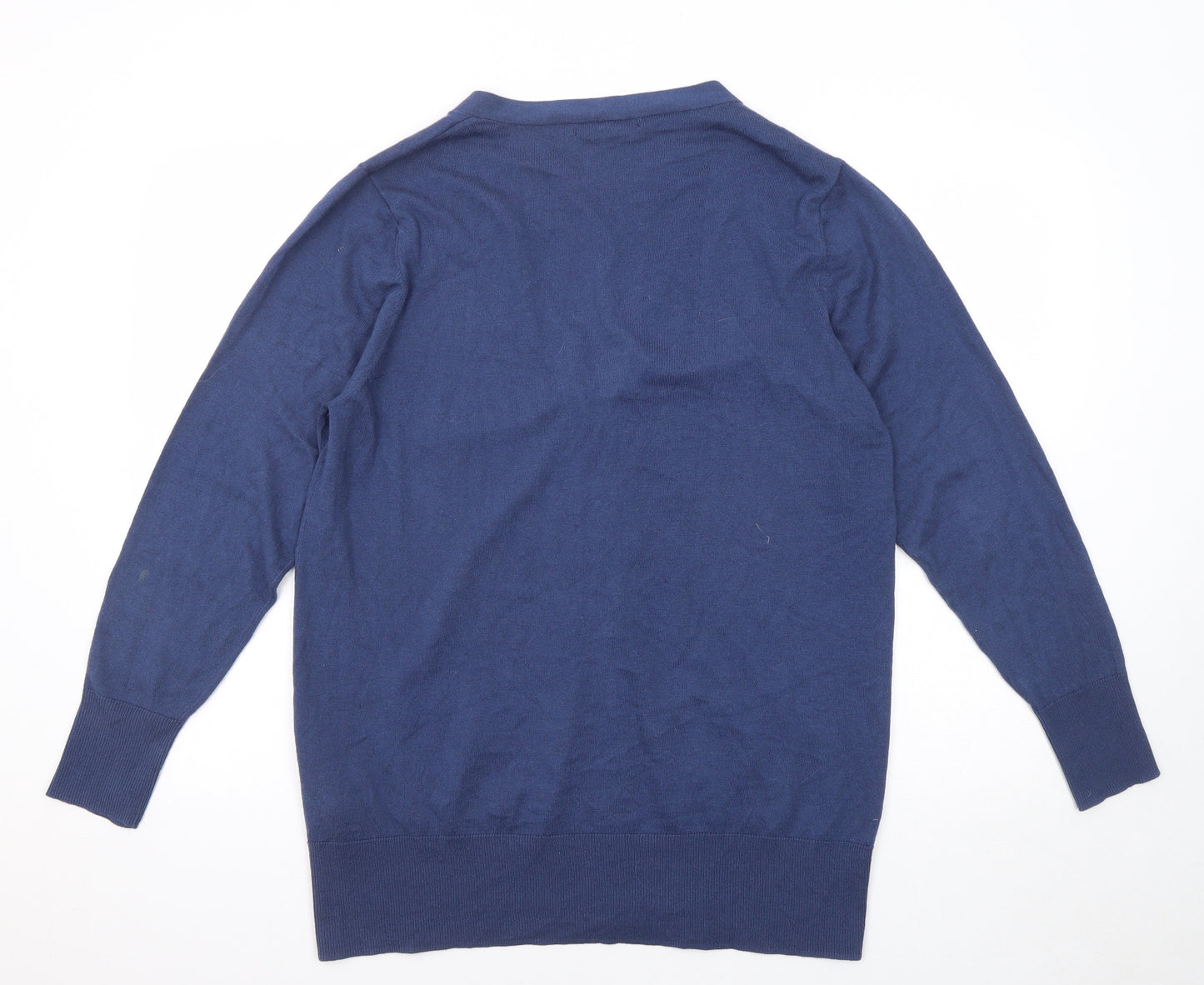 Woolovers Womens Blue V-Neck Cotton Cardigan Jumper Size M