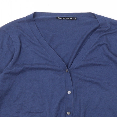 Woolovers Womens Blue V-Neck Cotton Cardigan Jumper Size M