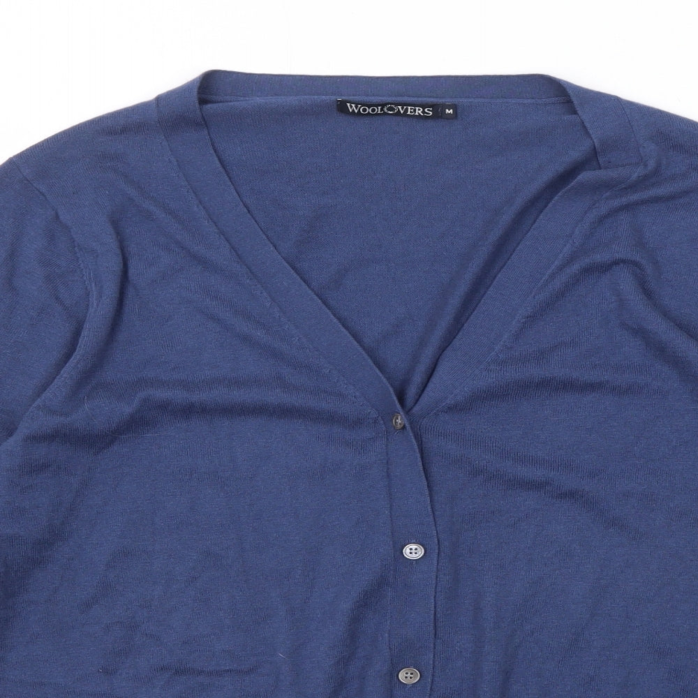 Woolovers Womens Blue V-Neck Cotton Cardigan Jumper Size M