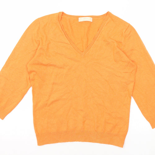 Marks and Spencer Womens Orange V-Neck Viscose Pullover Jumper Size 12